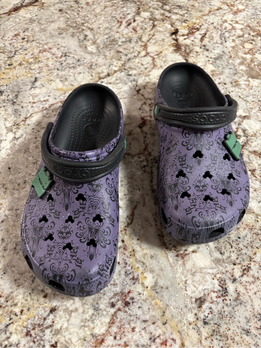 Purple Patterned Clog Shoes with Black Strap